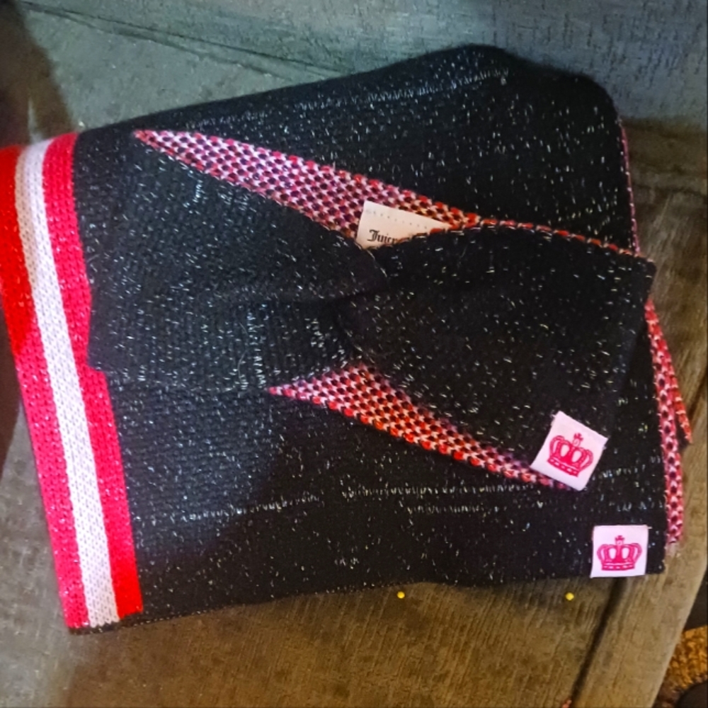 Juicy by Juicy Couture Black/Pink Marel Knit Headband & Scarf Set